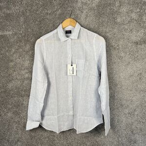 Untuckit Shirt Womens 4 White Stripe Button Up Long Sleeve Linen Blend Top